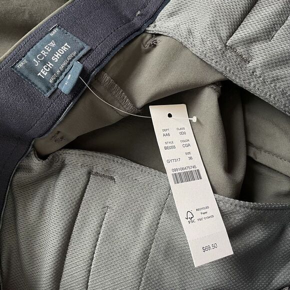 J CREW Mens Tech Shorts NEW Charcoal Gray Stretch Performance BE055 Golf 36 x 9 - Picture 11 of 11